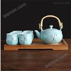 提梁壶陶瓷茶具套装 手工描金送礼茶壶茶杯礼盒装 一壶六杯功夫茶具