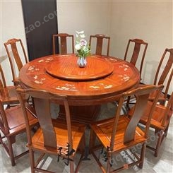 陈王阁 红木家具 缅甸花梨木餐桌 圆餐台 现代中式圆餐桌椅 包物流