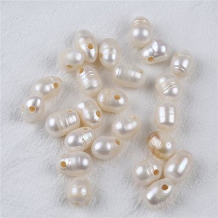 9-10mm天然淡水珍珠两面光头孔珍珠白色珠馒头珠散粒配件批发