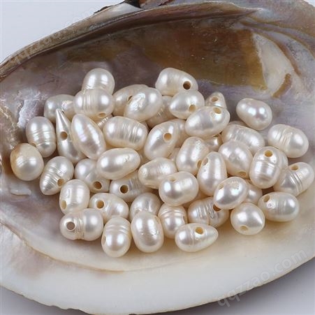 9-10mm天然淡水珍珠两面光头孔珍珠白色珠馒头珠散粒配件批发
