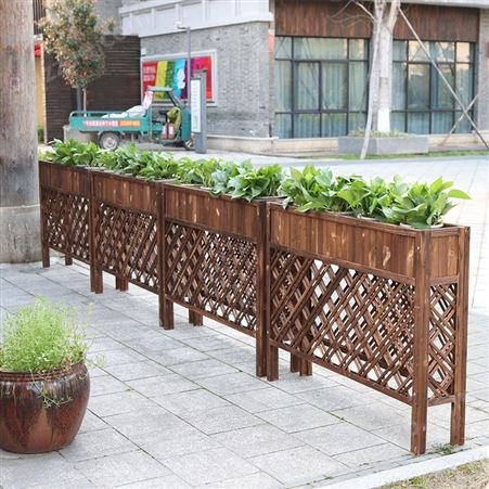 户外防腐木花箱定做 街道可移动实木网格花架 环保材质