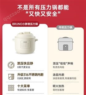 BRUNO电压力锅家用饭煲小型小胖墩3L2022新款全自动多功能高压锅