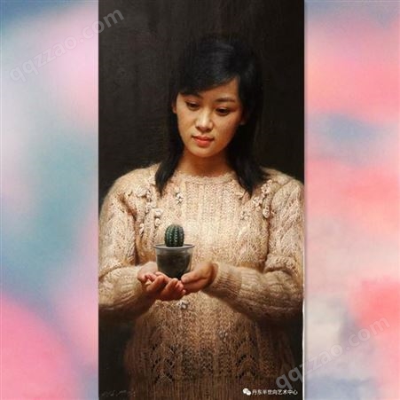 朝鲜画 朝鲜油画展 白明学（功勋艺术家）《清水出芙蓉》106x45