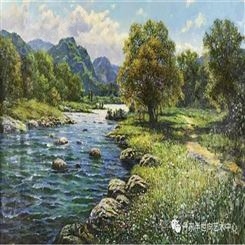 朝鲜画 朝鲜油画价格 黄基浩（功勋艺术家）《宁静致远》161x98