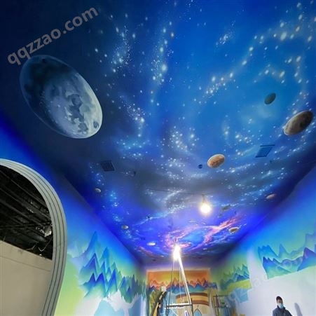 展览馆墙体彩绘 科技馆3D星空彩绘 运达手工墙绘定制 技术