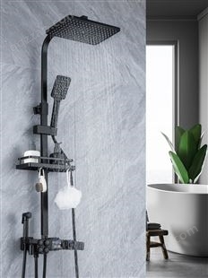 卫浴淋浴花洒套装黑色全铜家用恒温增压喷头挂墙式升降淋浴器