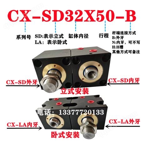 JOB CXHC立式方形液压薄型油缸CX-SD32X40X50LA卧式注塑工装模具