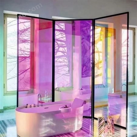 彩色玻璃变色炫彩夹胶幕墙玻璃各种尺寸均可制作