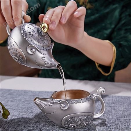 数钱 S999纯银手工茶具套装 银茶壶家用中式功夫足银杯