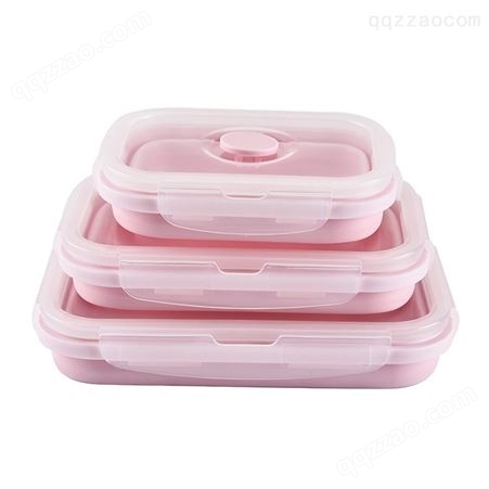 可伸缩硅胶折叠饭盒3件套 午餐盒便当盒耐高温保鲜盒